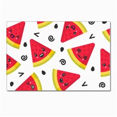 Cute Smiling Watermelon Seamless Pattern White Background Postcards 5  X 7  (pkg Of 10) by Pakjumat