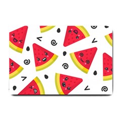 Cute Smiling Watermelon Seamless Pattern White Background Small Doormat by Pakjumat