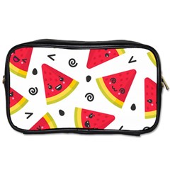 Cute Smiling Watermelon Seamless Pattern White Background Toiletries Bag (two Sides) by Pakjumat