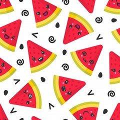 Cute Smiling Watermelon Seamless Pattern White Background Play Mat (square) by Pakjumat