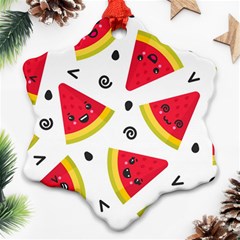 Cute Smiling Watermelon Seamless Pattern White Background Ornament (snowflake)