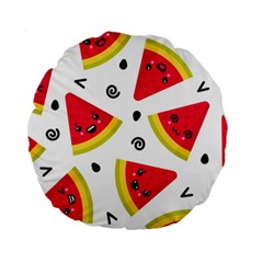 Cute Smiling Watermelon Seamless Pattern White Background Standard 15  Premium Round Cushions by Pakjumat