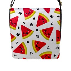 Cute Smiling Watermelon Seamless Pattern White Background Flap Closure Messenger Bag (l)