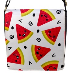 Cute Smiling Watermelon Seamless Pattern White Background Flap Closure Messenger Bag (s) by Pakjumat