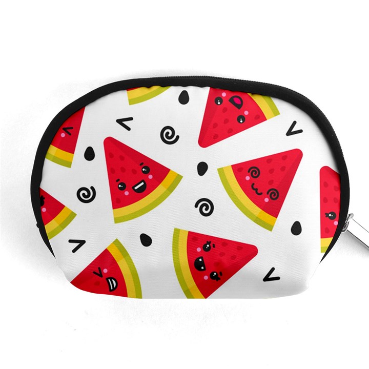 Cute Smiling Watermelon Seamless Pattern White Background Accessory Pouch (Medium)