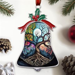 Tree Colourful Metal Holly Leaf Bell Ornament