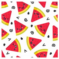 Cute Smiling Watermelon Seamless Pattern White Background Wooden Puzzle Square by Pakjumat