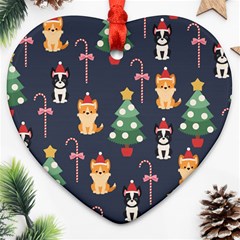 Boston Terrier Welsh Corgi Puppies Seamless Pattern Wallpaper Heart Ornament (two Sides)