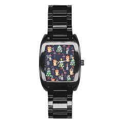 Boston Terrier Welsh Corgi Puppies Seamless Pattern Wallpaper Stainless Steel Barrel Watch by Pakjumat