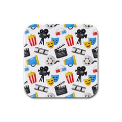 Cinema Icons Pattern Seamless Signs Symbols Collection Icon Rubber Square Coaster (4 Pack) by Pakjumat