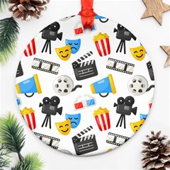 Cinema Icons Pattern Seamless Signs Symbols Collection Icon Round Ornament (two Sides)