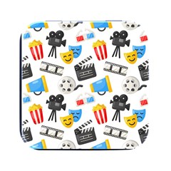 Cinema Icons Pattern Seamless Signs Symbols Collection Icon Square Metal Box (black) by Pakjumat