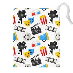 Cinema Icons Pattern Seamless Signs Symbols Collection Icon Drawstring Pouch (4xl) by Pakjumat