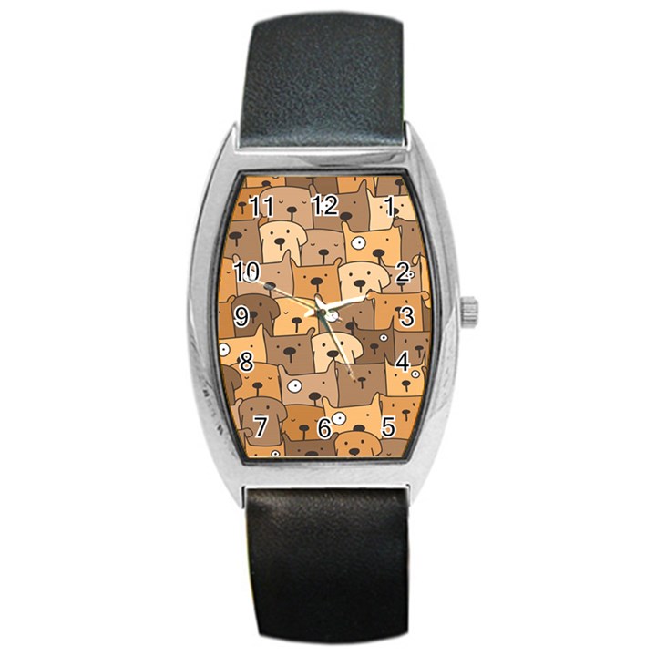 Cute Dog Seamless Pattern Background Barrel Style Metal Watch