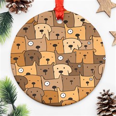 Cute Dog Seamless Pattern Background Round Ornament (two Sides)