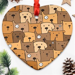 Cute Dog Seamless Pattern Background Heart Ornament (two Sides)