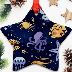 Marine Seamless Pattern Thin Line Memphis Style Ornament (star)