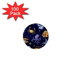 Marine Seamless Pattern Thin Line Memphis Style 1  Mini Buttons (100 Pack)  by Pakjumat