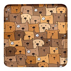 Cute Dog Seamless Pattern Background Square Glass Fridge Magnet (4 Pack)