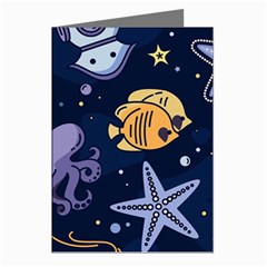 Marine Seamless Pattern Thin Line Memphis Style Greeting Cards (pkg Of 8) by Pakjumat