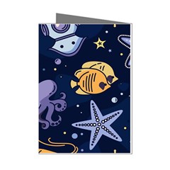 Marine Seamless Pattern Thin Line Memphis Style Mini Greeting Cards (pkg Of 8)