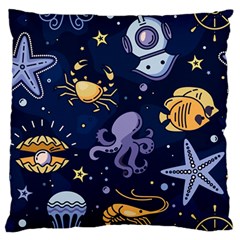 Marine Seamless Pattern Thin Line Memphis Style Standard Premium Plush Fleece Cushion Case (one Side) by Pakjumat