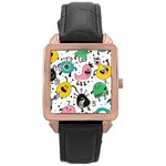 Funny Monster Pattern Rose Gold Leather Watch  Front