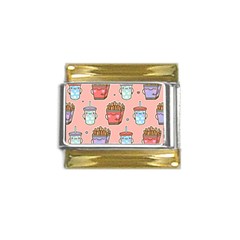 Cute Kawaii Food Seamless Pattern Gold Trim Italian Charm (9mm) by Pakjumat