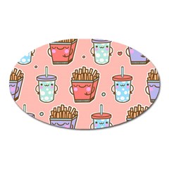 Cute Kawaii Food Seamless Pattern Oval Magnet by Pakjumat