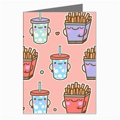 Cute Kawaii Food Seamless Pattern Greeting Card by Pakjumat