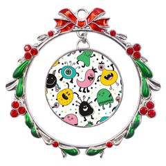 Funny Monster Pattern Metal X mas Wreath Ribbon Ornament by Pakjumat