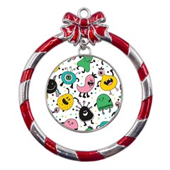 Funny Monster Pattern Metal Red Ribbon Round Ornament