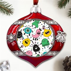 Funny Monster Pattern Metal Snowflake And Bell Red Ornament