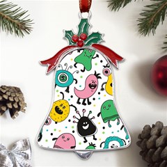 Funny Monster Pattern Metal Holly Leaf Bell Ornament by Pakjumat