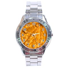 Lime Water Bubbles Macro Light Detail Background Stainless Steel Analogue Watch by Pakjumat