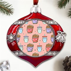 Cute Kawaii Food Seamless Pattern Metal Snowflake And Bell Red Ornament