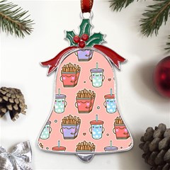 Cute Kawaii Food Seamless Pattern Metal Holly Leaf Bell Ornament