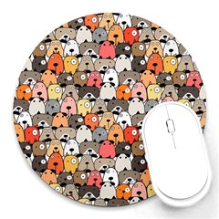 Cute Dog Seamless Pattern Background Round Mousepad by Pakjumat