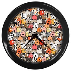 Cute Dog Seamless Pattern Background Wall Clock (black) by Pakjumat