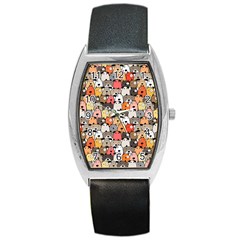 Cute Dog Seamless Pattern Background Barrel Style Metal Watch