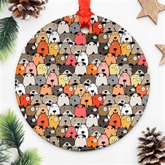 Cute Dog Seamless Pattern Background Round Ornament (two Sides)