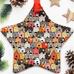 Cute Dog Seamless Pattern Background Star Ornament (two Sides)