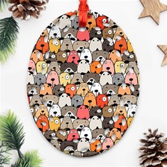 Cute Dog Seamless Pattern Background Ornament (oval Filigree)