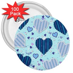 Hearts Pattern Paper Wallpaper Blue Background 3  Buttons (100 Pack)  by Pakjumat