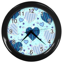 Hearts Pattern Paper Wallpaper Blue Background Wall Clock (black) by Pakjumat