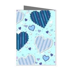 Hearts Pattern Paper Wallpaper Blue Background Mini Greeting Cards (pkg Of 8)