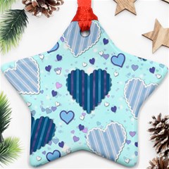 Hearts Pattern Paper Wallpaper Blue Background Star Ornament (two Sides)