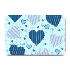 Hearts Pattern Paper Wallpaper Blue Background Small Doormat by Pakjumat