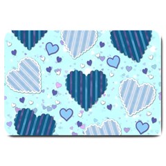 Hearts Pattern Paper Wallpaper Blue Background Large Doormat