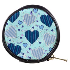 Hearts Pattern Paper Wallpaper Blue Background Mini Makeup Bag by Pakjumat